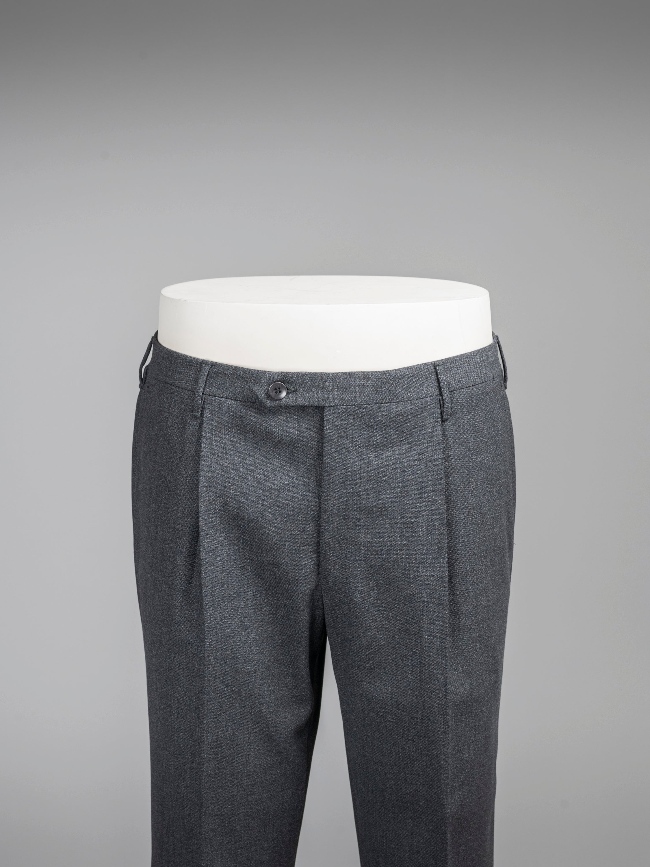 Dark grey pair of regular fit four ply wool trousers